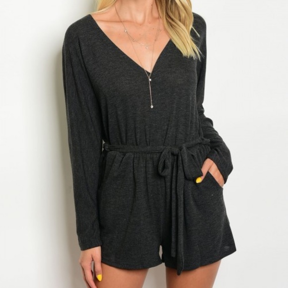 Fierce Broad Pants - Charcoal Long Sleeve Romper